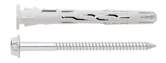 Fixation plastique T-NUX E. Tête cylindrique. Vis à tête hexagonale. Zingué. Homologation ETE